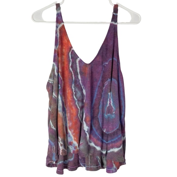 FP Free People Ribbed Tank Top Womens Large Handmade Geode Tie Dye Purple Orange - Picture 2 of 10